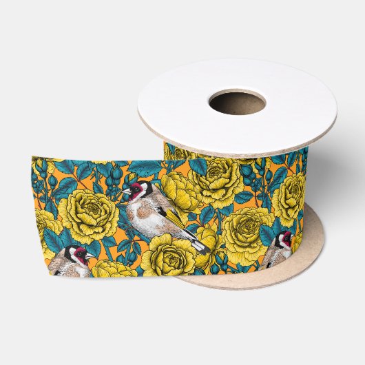Rose Blume und Goldflossenvögel Satinband (Spule)