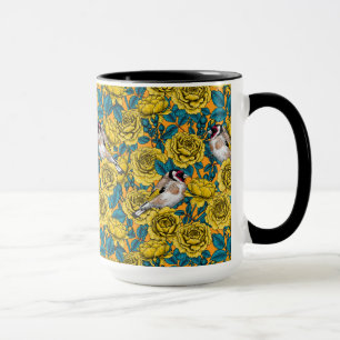 Rose Blume und Goldflossenvögel Tasse