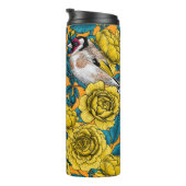 Rose Blume und Goldflossenvögel Thermosbecher (Nach rechts gedreht)