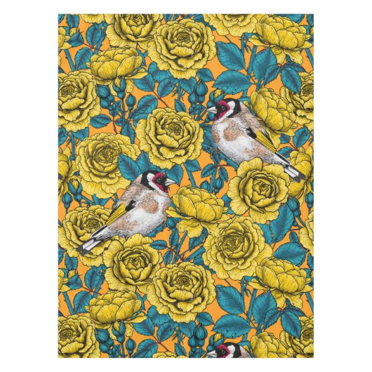 Rose Blume und Goldflossenvögel Tischdecke (Vorderseite)