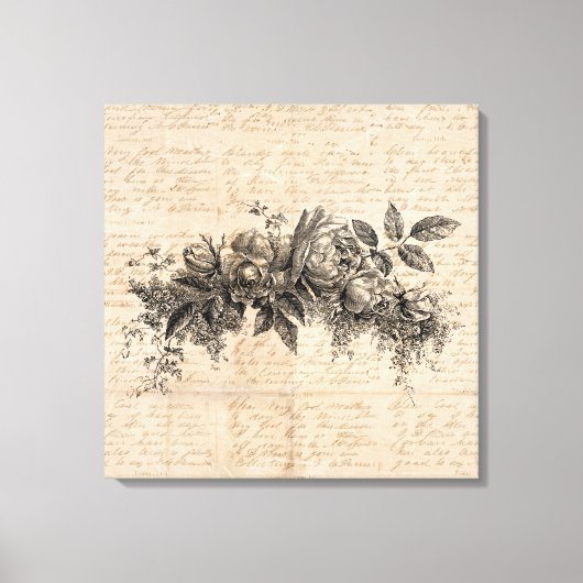 Rose Blume Vintag Art Script Hintergrund Leinwanddruck (Vorderseite)
