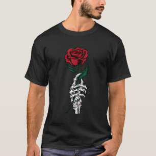 Rose Blume Weißes Skelett Hand halten eine Rote Ro T-Shirt