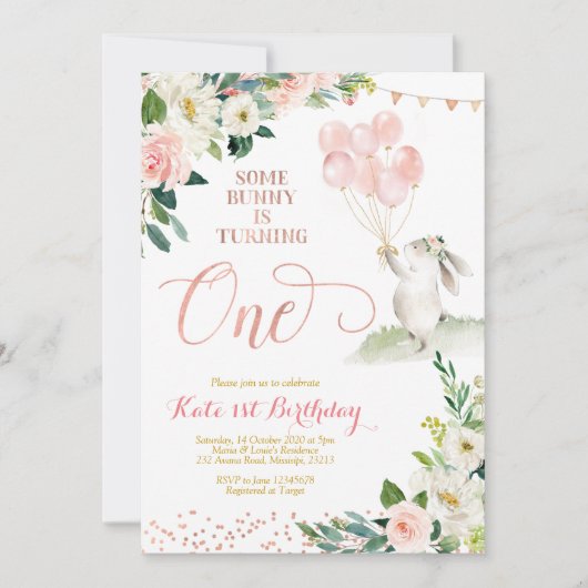 Rose Blumen Gold Sonntag Einladung (Vorderseite)