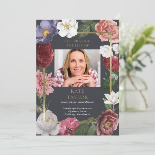 Rose Blumenbeerdigung Foto Dienstorden Programm (Stehend Vorderseite)