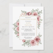 Rose Blumenbeerdigung Foto Lebensfeier Einladung (Vorderseite)