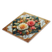 Rose Blumendesign mit Goldakzenten Fliese (Seite)