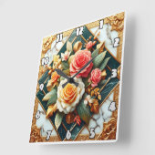 Rose Blumendesign mit Goldakzenten Quadratische Wanduhr (Winkel)