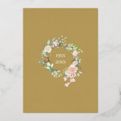 Rose Blumengarland 50. Hochzeitstag Gold Folieneinladung (Rückseite)