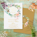 Rose Blumengarland 50. Hochzeitstag Gold Folieneinladung<br><div class="desc">Mit einer echten Goldfolie und einer zarten,  floralfarbenen Blumengärtnerei ist diese schicke botanische Einladung zum 50. Hochzeitstag mit Ihren speziellen Jubiläumsinformationen personalisiert. Auf der Rückseite befindet sich eine passende Blumengarage,  in der Sie Ihr Jubiläum in elegantem Text auf goldenem Hintergrund gestalten. Entwickelt von Thisisnotme©</div>