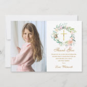 Rose Blumengarland Erster Kommune Foto Dankeskarte (Vorderseite)