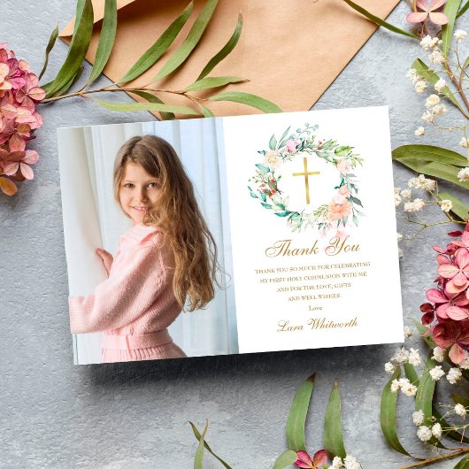 Rose Blumengarland Erster Kommune Foto Dankeskarte