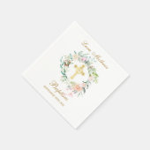Rose Blumengarland Gold Cross Taufe Christening Serviette (Ecke)