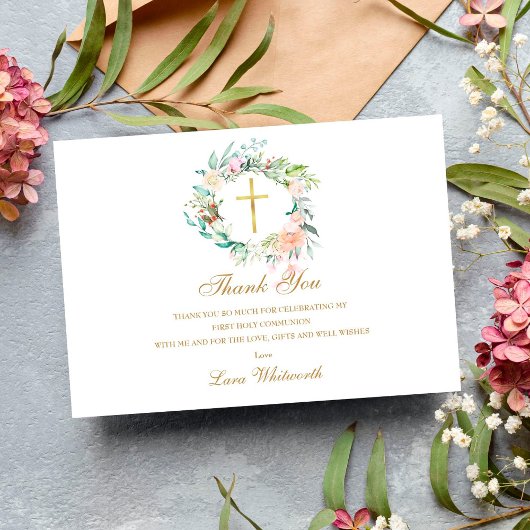 Rose Blumengarland Gold Erste Heilige Kommune Dankeskarte