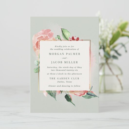 Rose Blumengarten Hochzeit Einladung (Stehend Vorderseite)