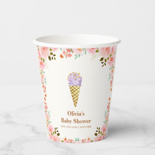 Rose Blumengarten Scoop Ice Cream Baby Dusche Pappbecher (Vorderseite)