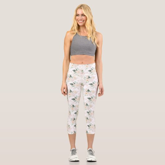 Rose Blumengartenmuster Capri Leggings (Vorderseite)