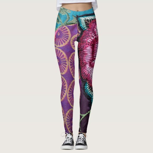 Rose Blumengestein lila rosa aquamarines Gold Leggings (Vorderseite)