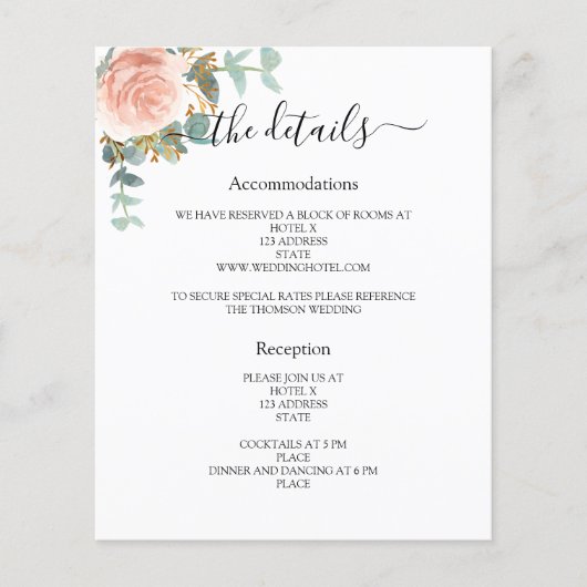 Rose Blumengrün Hochzeitskalender Details QR Flyer (Vorne)