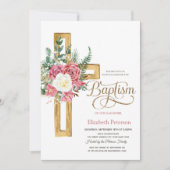 Rose Blumenkreuz, getauchte Taufe Einladung (Vorderseite)