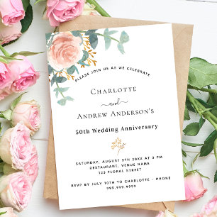 Rose Blumenrosa 50. Luxus-Hochzeitstag Einladung