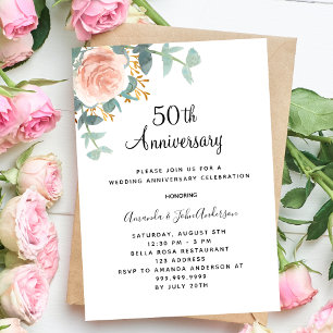 Rose Blumenrosa 50. Luxus-Hochzeitstag Einladung