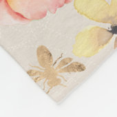 Rose Blumenrosa und Gelb auf Golden Bees Backgring Fleecedecke (Ecke)