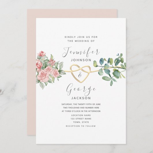 Rose Blumenrot Rosa Hochzeit Einladung (Vorne/Hinten)