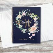 Rose Blumenschrift Monogram Navy Blue Gold Planer
