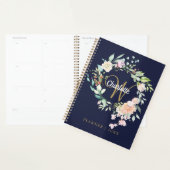 Rose Blumenschrift Monogram Navy Blue Gold Planer (Anzeige)