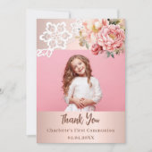 Rose Blumenstrauß Erste Kommune Foto vielen Dank K Einladung (Vorderseite)