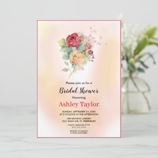 Rose Blumenstrauß im Aquarium Brautparty Einladung (Stehend Vorderseite)