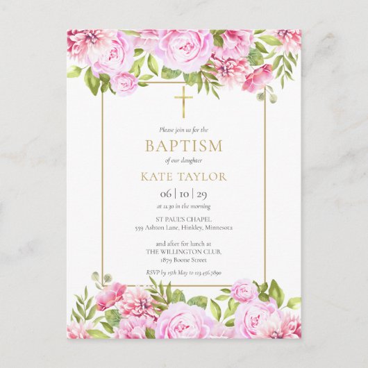 Rose Blumentaufen Einladung (Vorderseite)