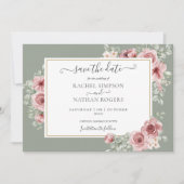 Rose Blumenweih Grünes Foto Hochzeit Save The Date (Vorderseite)