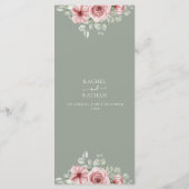 Rose Blumenweih Grünes Hochzeitsessen Menükarte (Rückseite)