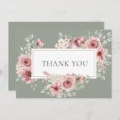 Rose Blumenzage Green Gold Geometric Dankeskarte (Vorne/Hinten)