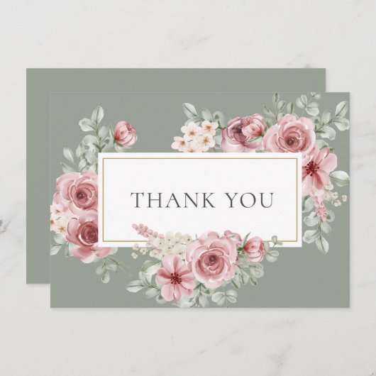 Rose Blumenzage Green Gold Geometric Dankeskarte (Vorne/Hinten)