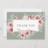 Rose Blumenzage Green Gold Geometric Dankeskarte (Vorderseite)