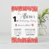 Rose Blumenzelt 1. Geburtstag Party Mädchenerladun Einladung (Stehend Vorderseite)