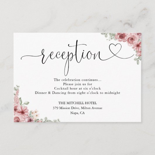 Rose Blumenzitat Hochzeitsempfang Begleitkarte (Vorderseite)