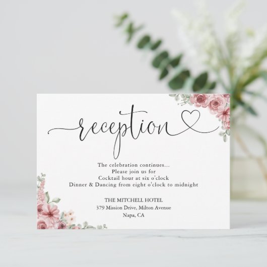 Rose Blumenzitat Hochzeitsempfang Begleitkarte (Stehend Vorderseite)