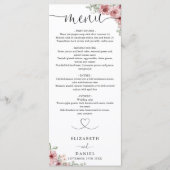 Rose Blumenzitat Hochzeitsessen Menükarte (Vorderseite)