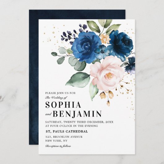 Rose Blumenzwiebelblütenhochzeit Einladung (Vorne/Hinten)