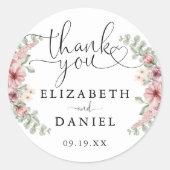 Rose Bluorheart Script Danke Gastgeschenk Hochzeit Runder Aufkleber (Vorderseite)