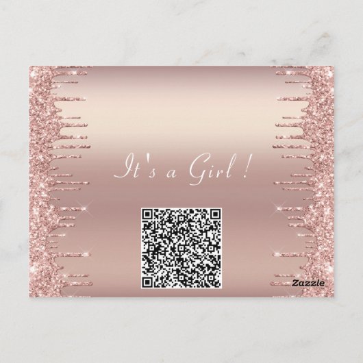 Rose Blush Baby Dusche Einladung und QR Code Postkarte (Rückseite)