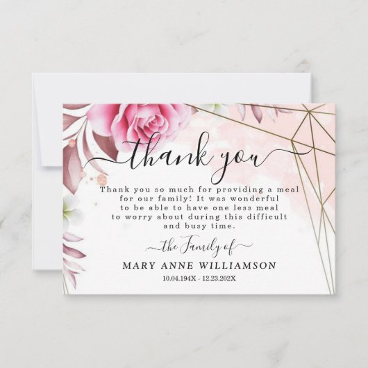 Rose Blush Beerdigung Food Danke Karte (Vorderseite)