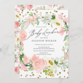 Rose Blush Blues Peonies Floral Baby Luncheon Einladung (Vorne/Hinten)