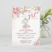 Rose Blush Blush Pink Elephant Girl Baby Dusche Einladung (Stehend Vorderseite)