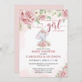Rose Blush Blush Pink Elephant Girl Baby Dusche Einladung (Vorne/Hinten)