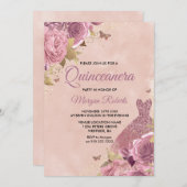 Rose Blush Dress Dusty Quinceanera Party Einladung (Vorne/Hinten)