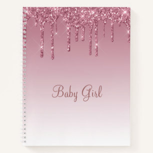 Rose Blush Glitzer Baby Girl Script Elegant Hübsch Notizblock